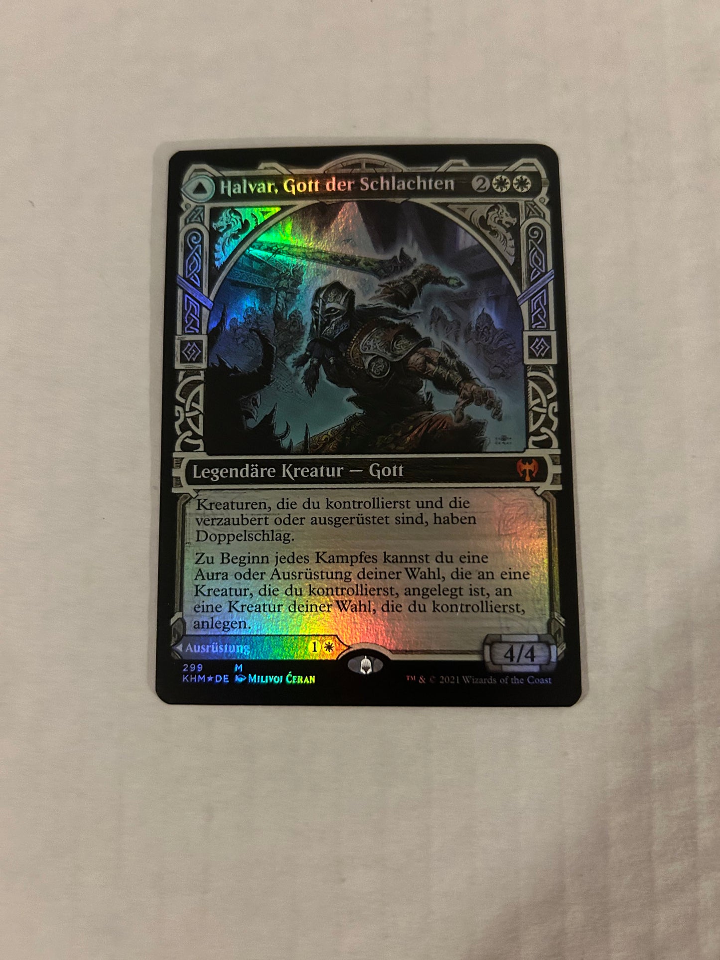 Halvar, God of Battle // Sword of the Realms (Showcase, German NM Foil) [Kaldheim]